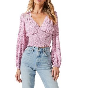 ASTR The Label Pink Fuchsia Floral XL Peplum Blouse